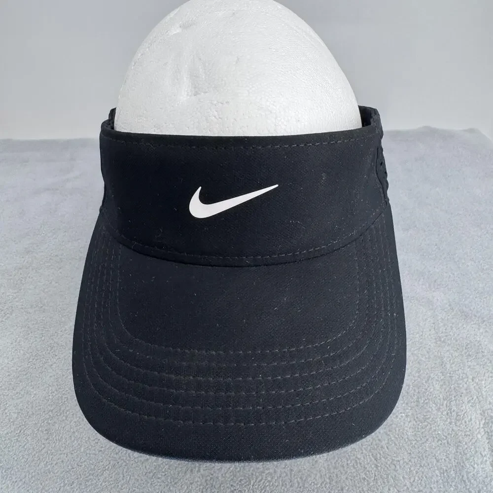 Nike Dri-FIT Sun Visor Adjustable Mens One Size Black Swoosh Running Golf Tennis